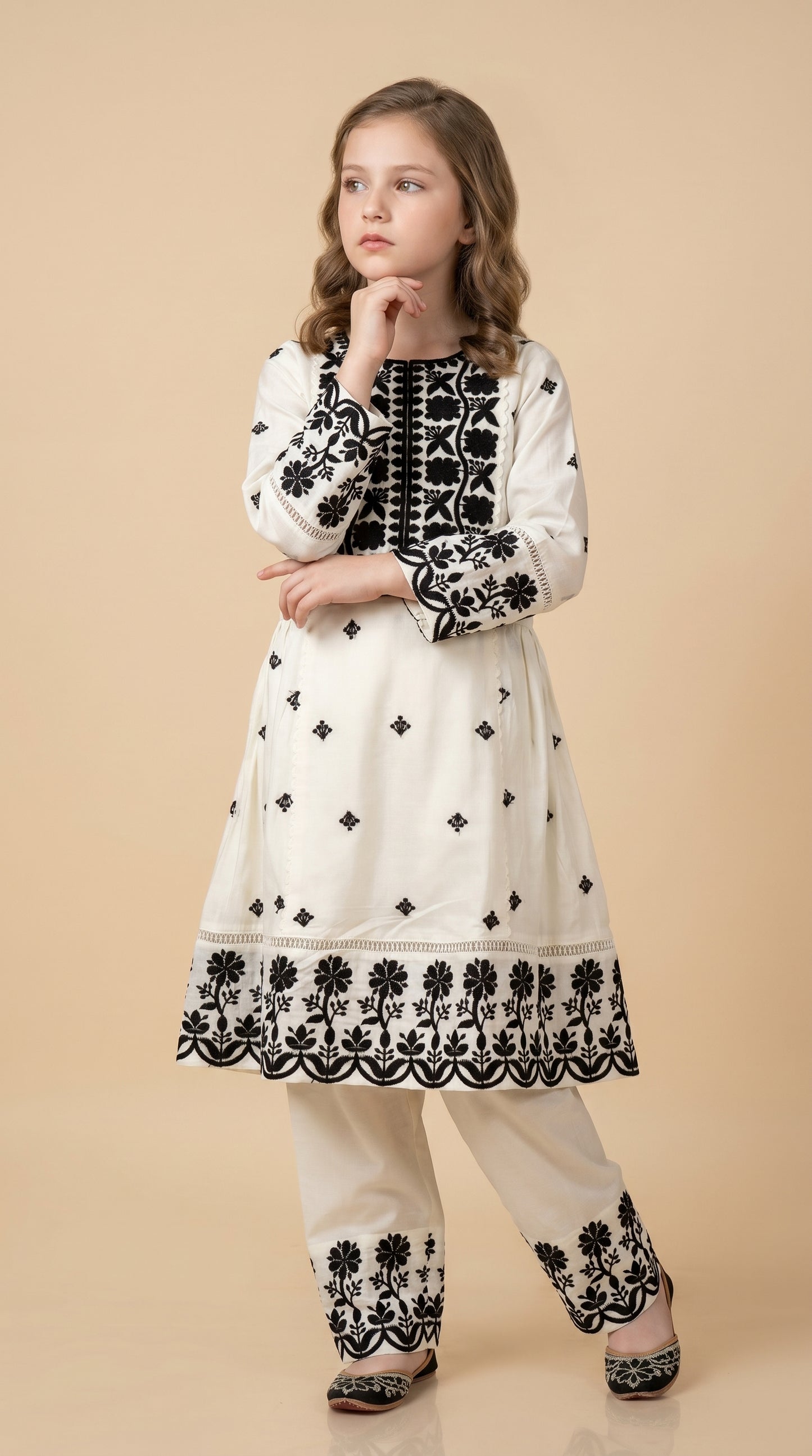 Cotton Embroidery Frock set 4744 White With Dupatta