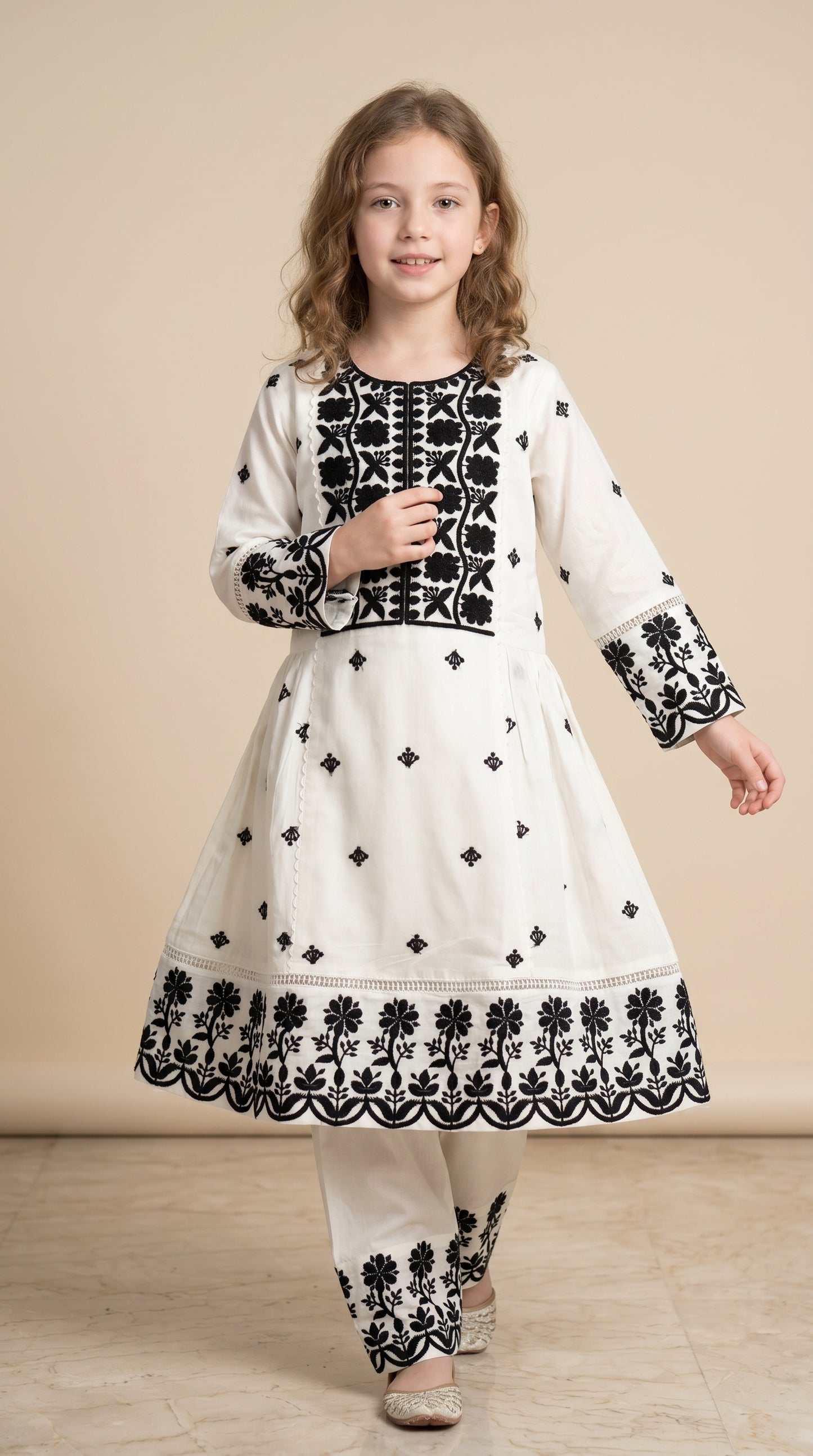 Cotton Embroidery Frock set 4744 White With Dupatta