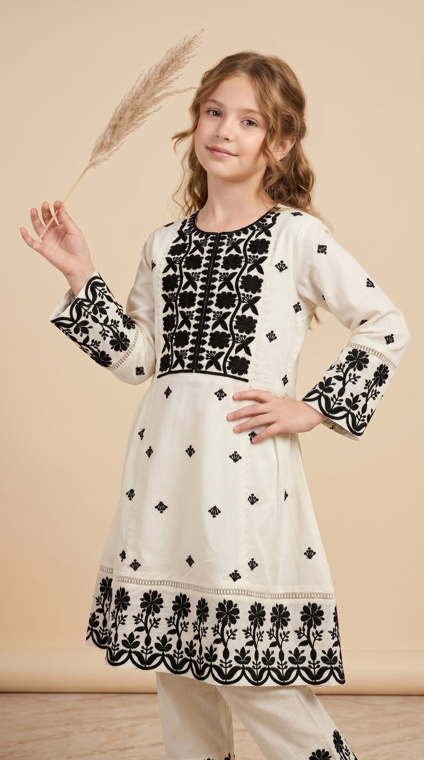 Cotton Embroidery Frock set 4744 White With Dupatta