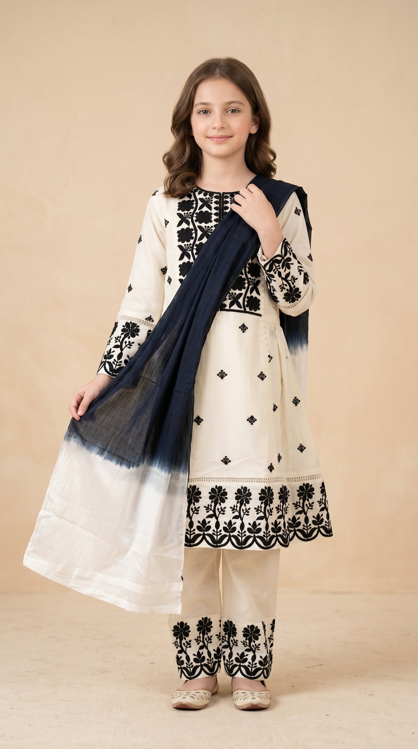 Cotton Embroidery Frock set 4744 White With Dupatta