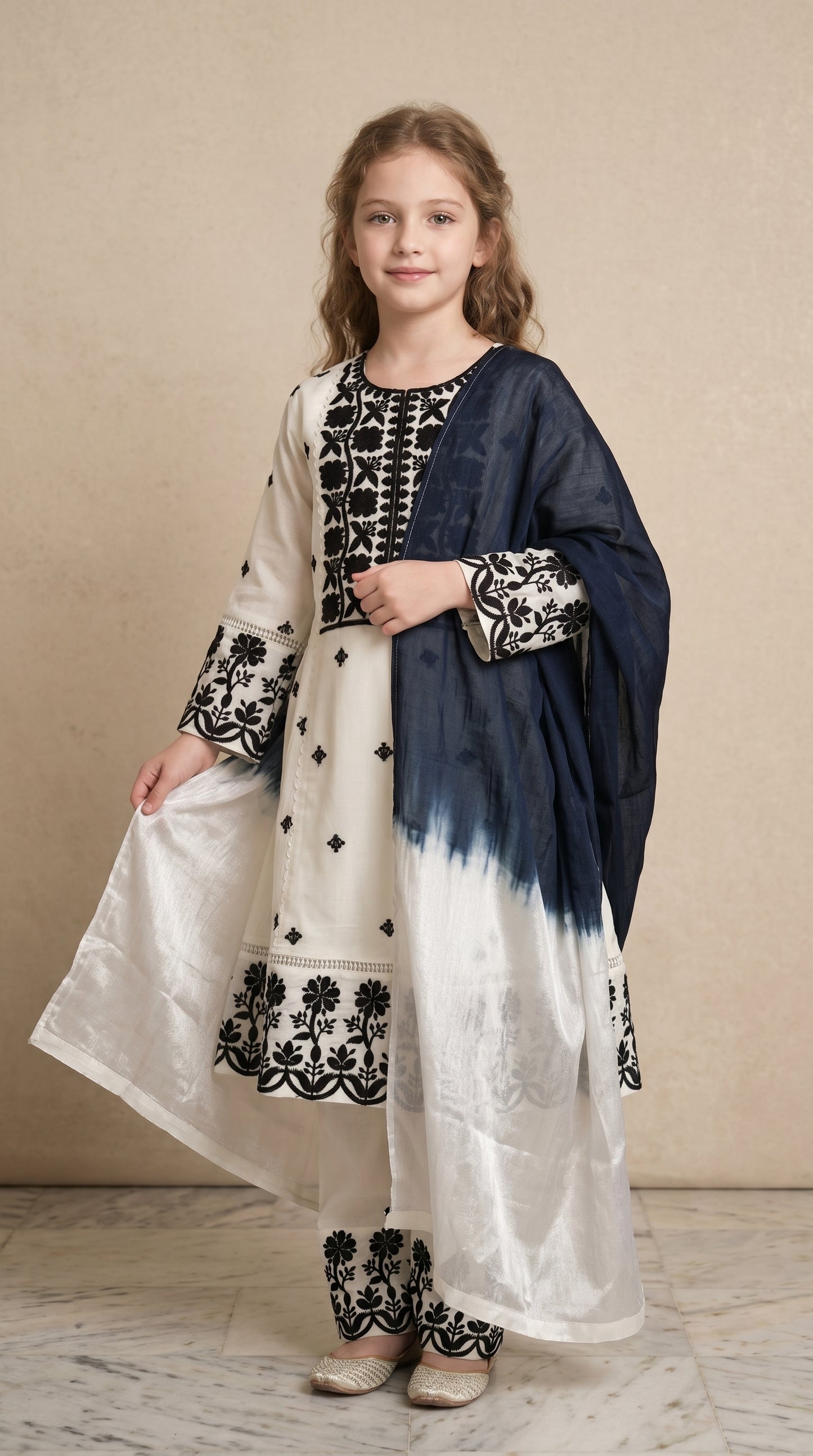 Cotton Embroidery Frock set 4744 White With Dupatta