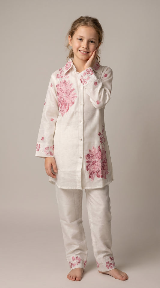 Georgette Embroidery Cord Set 5466 White