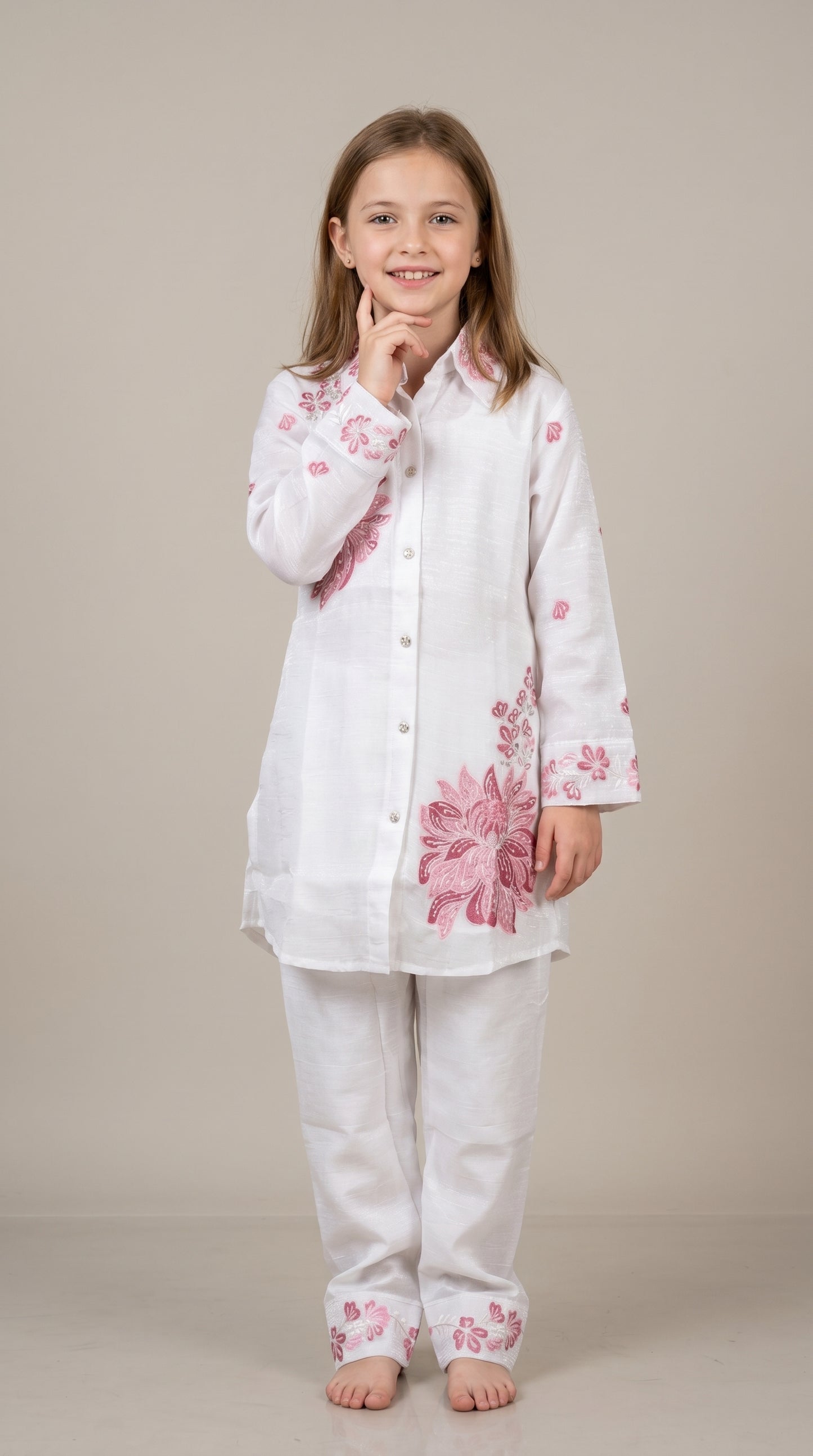 Georgette Embroidery Cord Set 5466 White