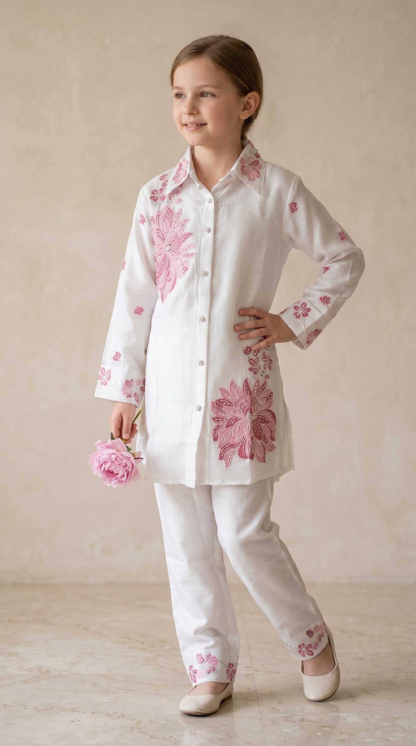 Georgette Embroidery Cord Set 5466 White