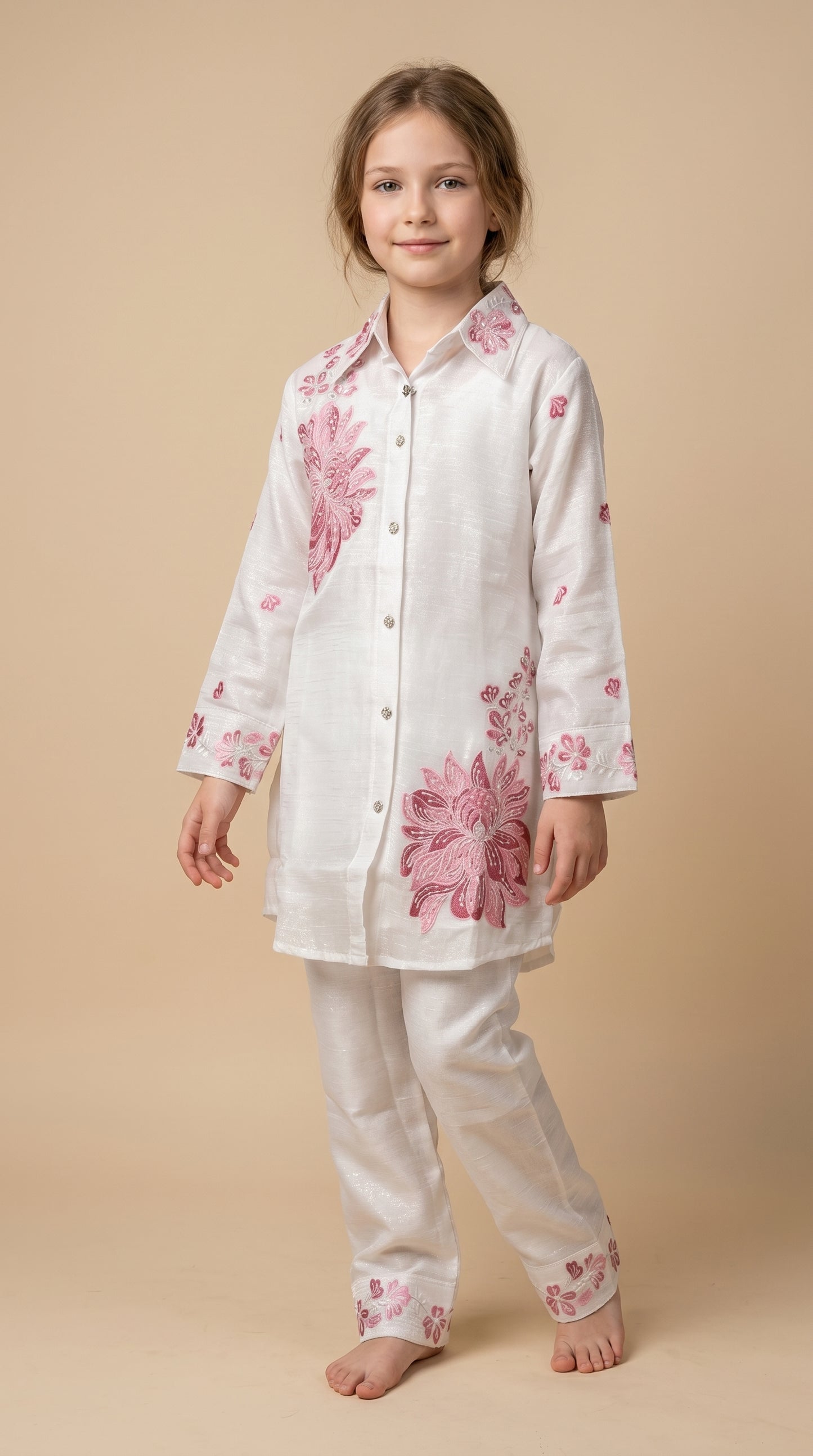 Georgette Embroidery Cord Set 5466 White