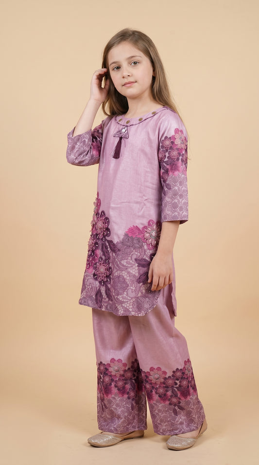 Georgette Printed Cord Set 5565 Pink