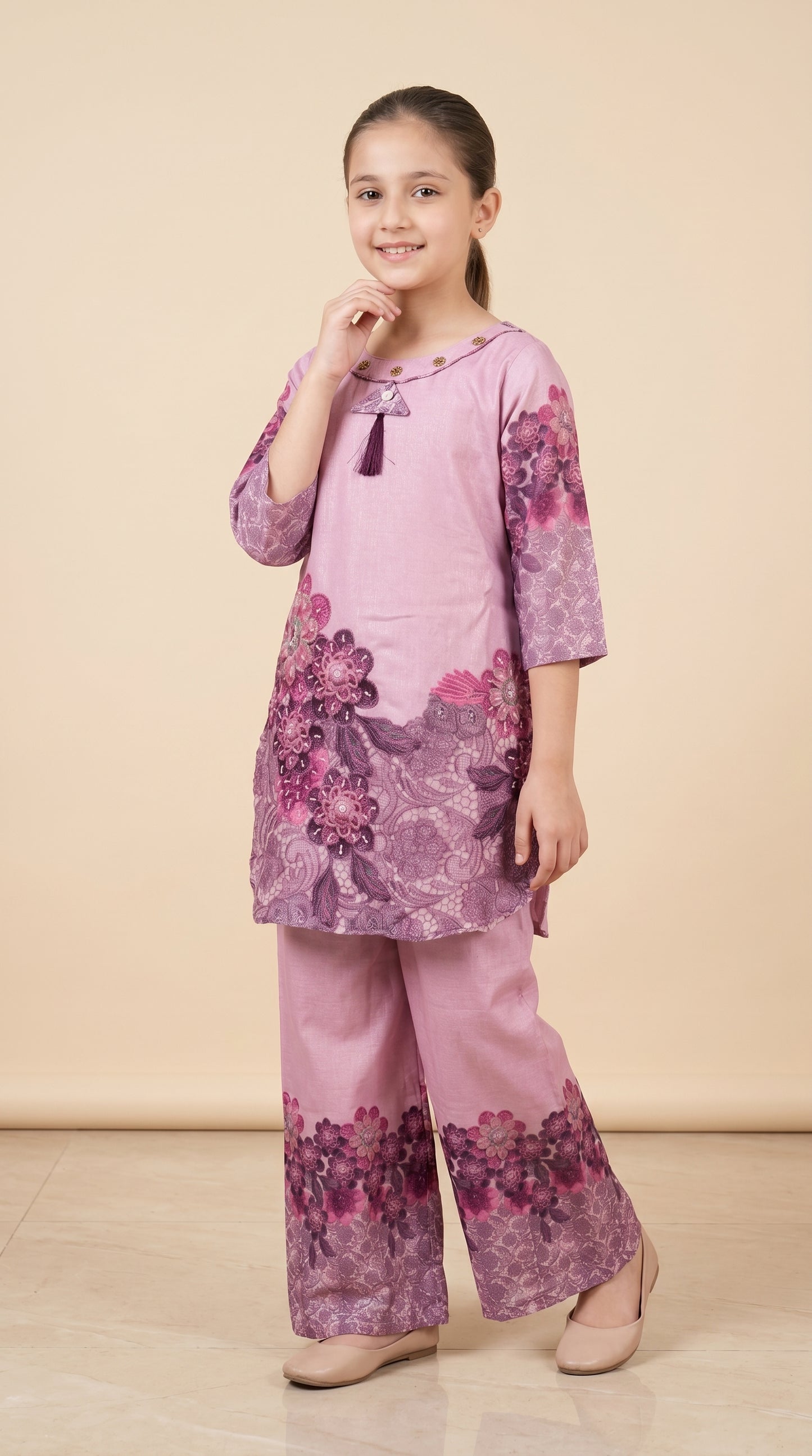 Georgette Printed Cord Set 5565 Pink
