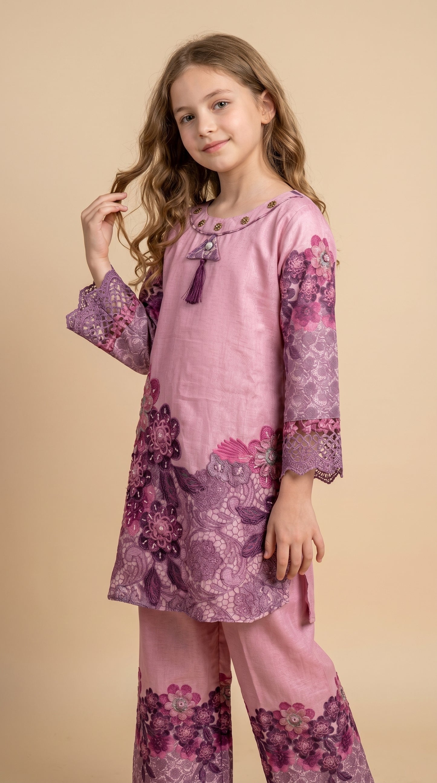 Georgette Printed Cord Set 5565 Pink