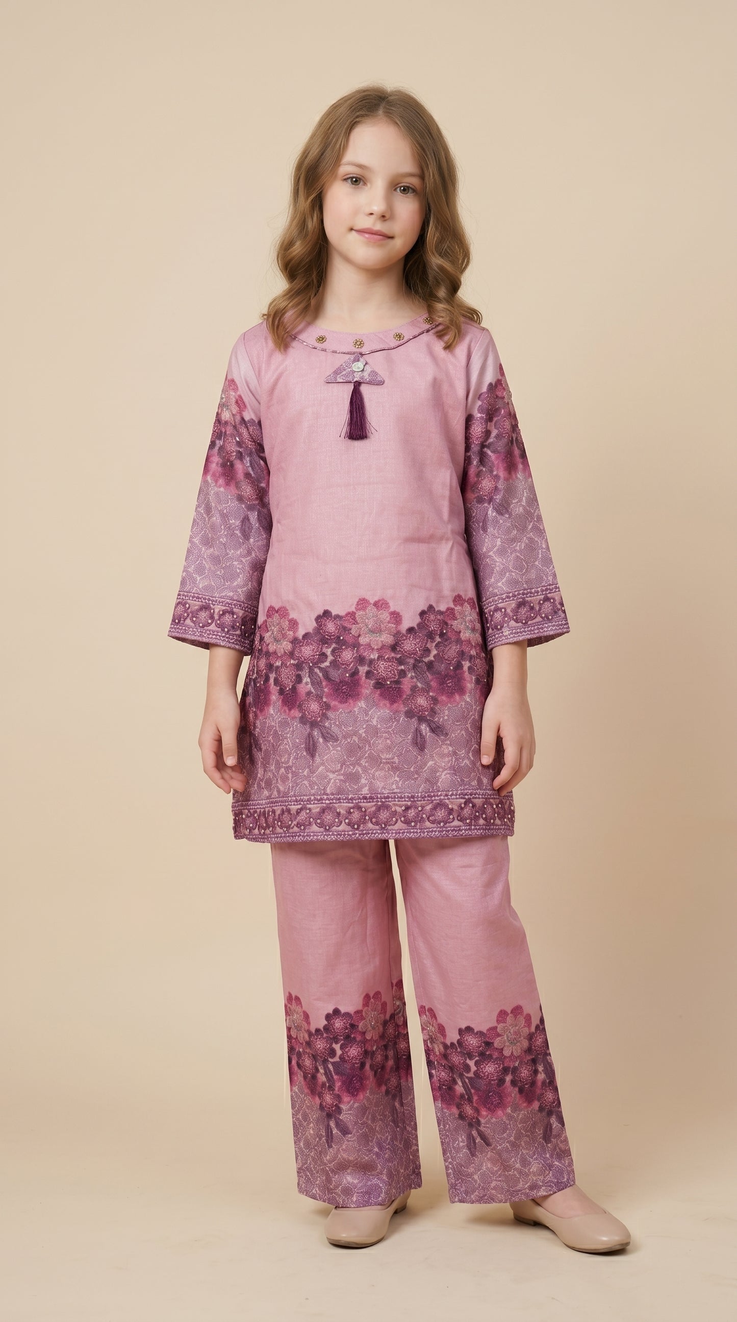 Georgette Printed Cord Set 5565 Pink