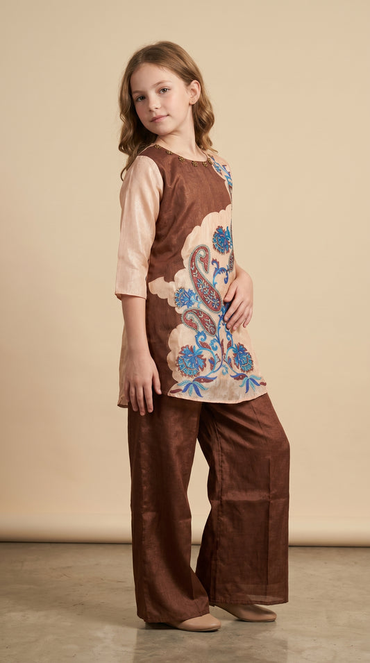 Georgette Printed Cord Set 5564 Brown