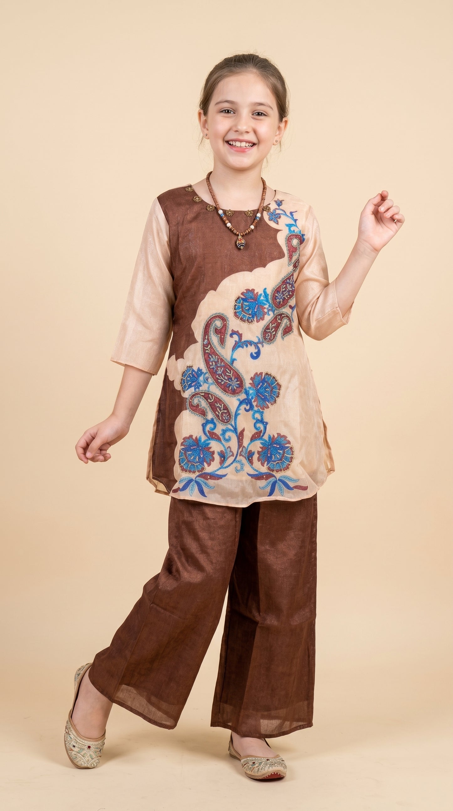 Georgette Printed Cord Set 5564 Brown
