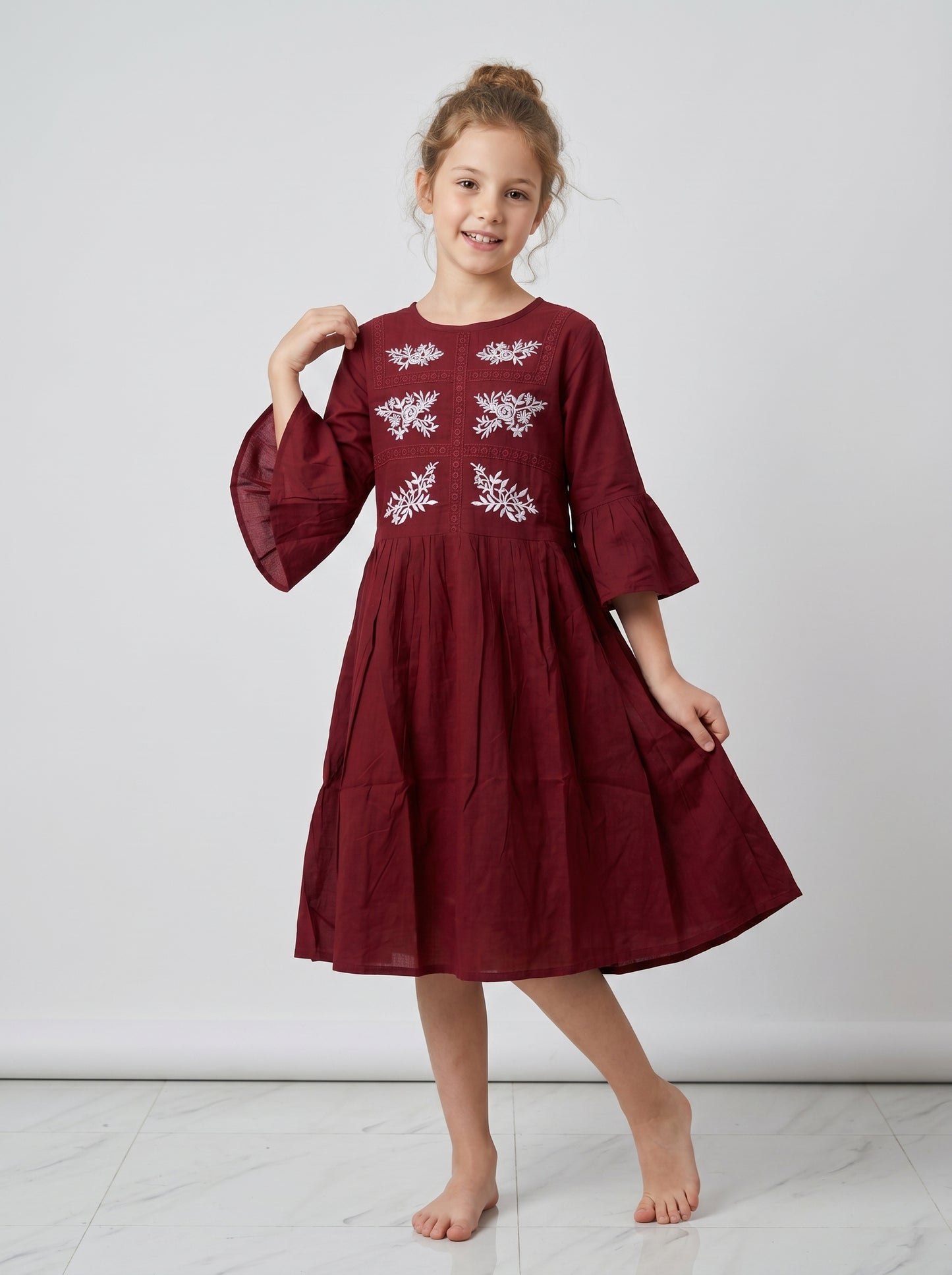 Cotton Embroidery Frock 1166 Maroon
