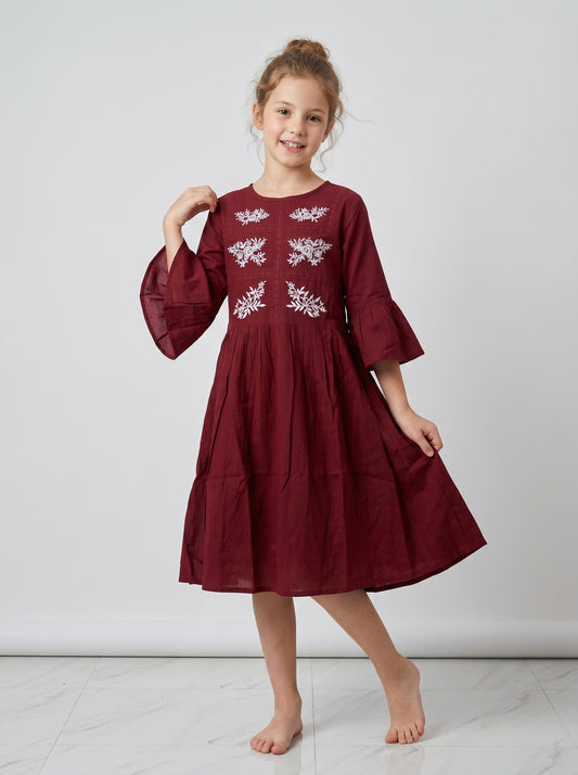 Cotton Embroidery Frock 1166 Maroon