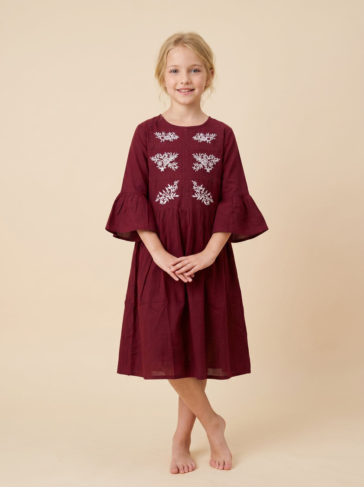 Cotton Embroidery Frock 1166 Maroon
