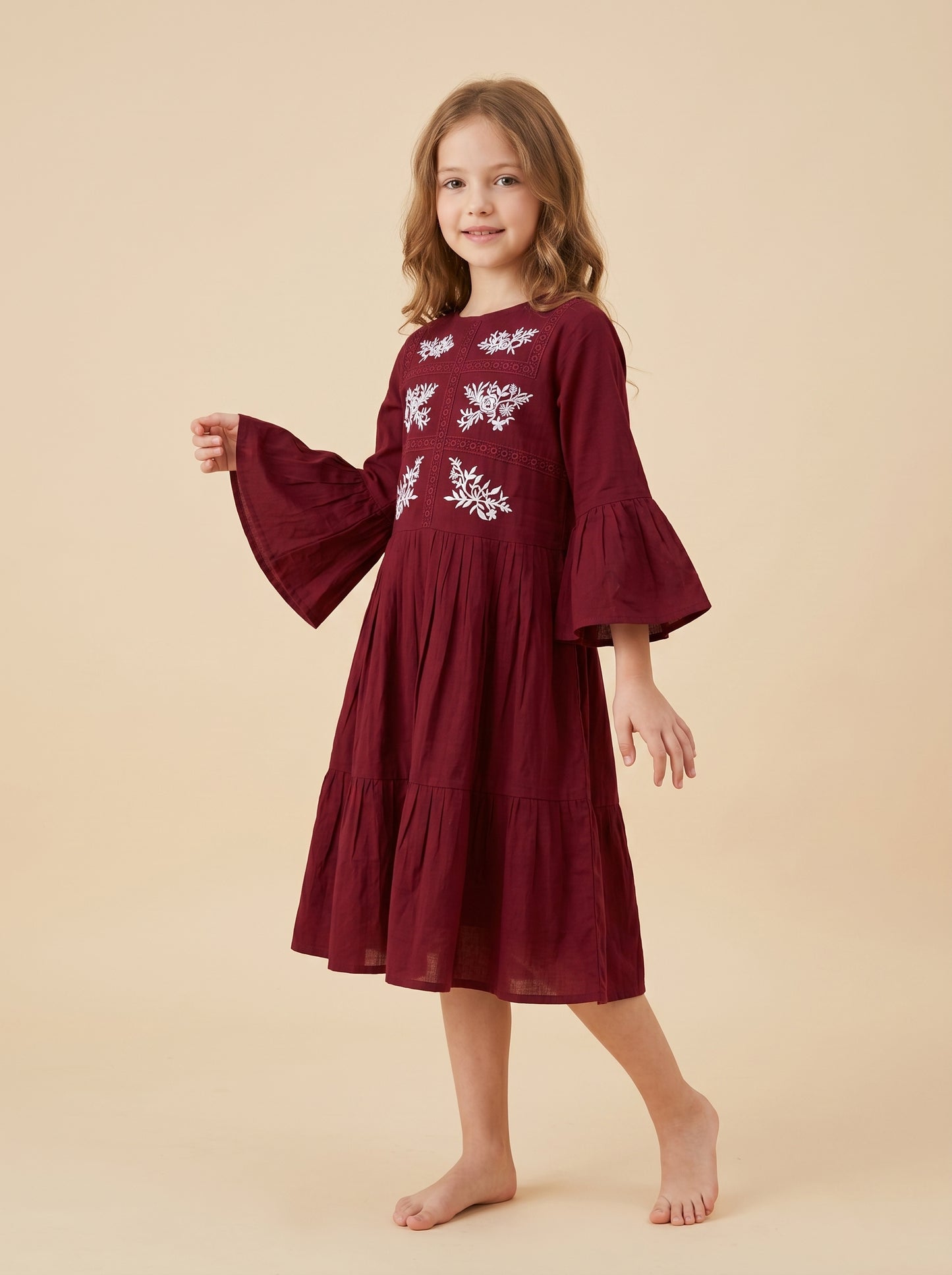 Cotton Embroidery Frock 1166 Maroon