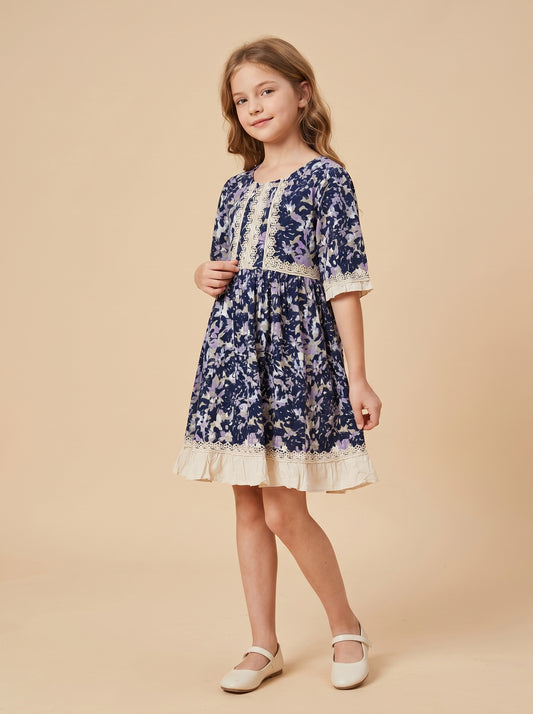 Cotton Printed Frock 1168 Blue