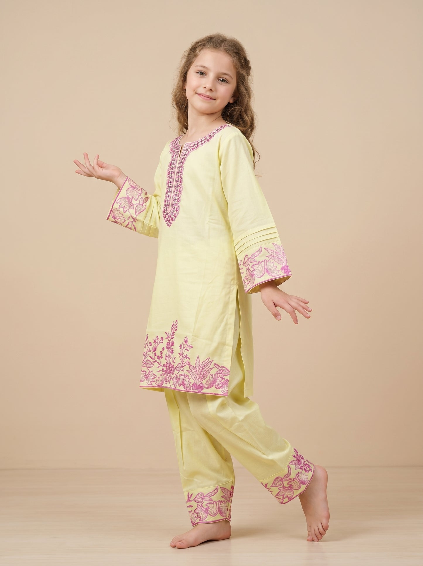 Cotton Embroidery Farshi Pant Set 1544 Yellow
