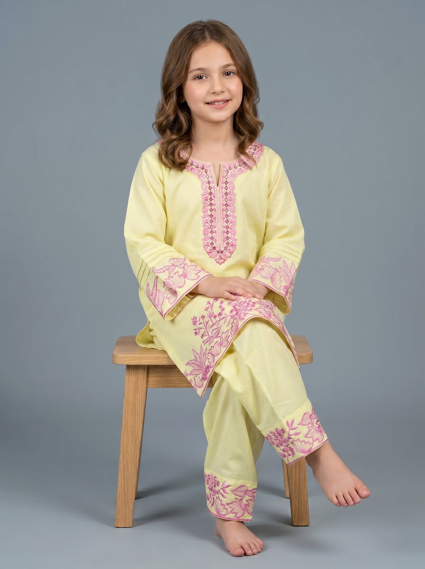 Cotton Embroidery Farshi Pant Set 1544 Yellow