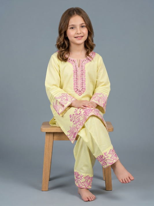 Cotton Embroidery Farshi Pant Set 1544 Yellow