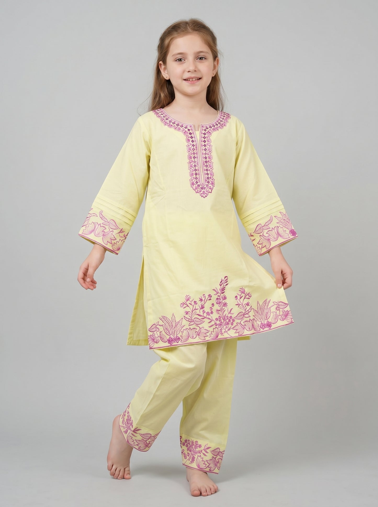 Cotton Embroidery Farshi Pant Set 1544 Yellow