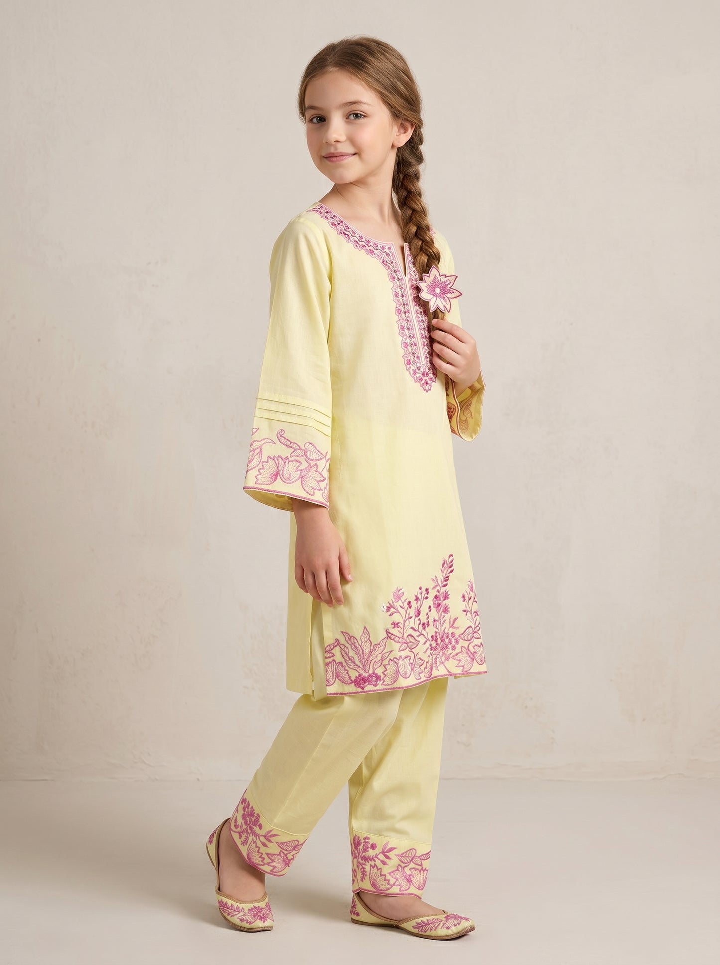 Cotton Embroidery Farshi Pant Set 1544 Yellow