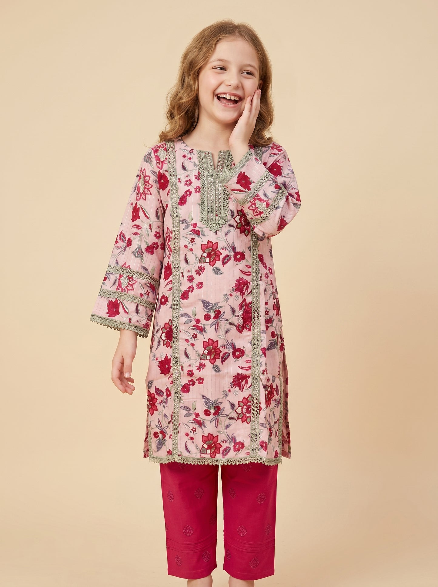 Cotton Printed kurti set 1545 Pink