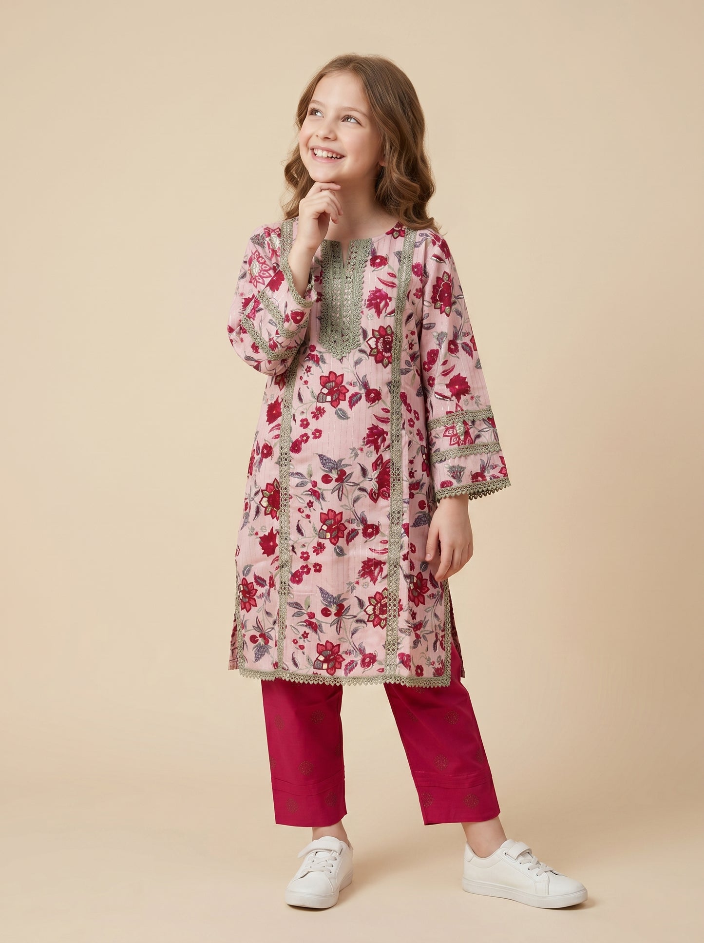 Cotton Printed kurti set 1545 Pink