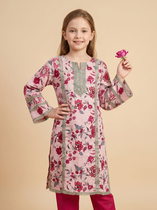 Cotton Printed kurti set 1545 Pink
