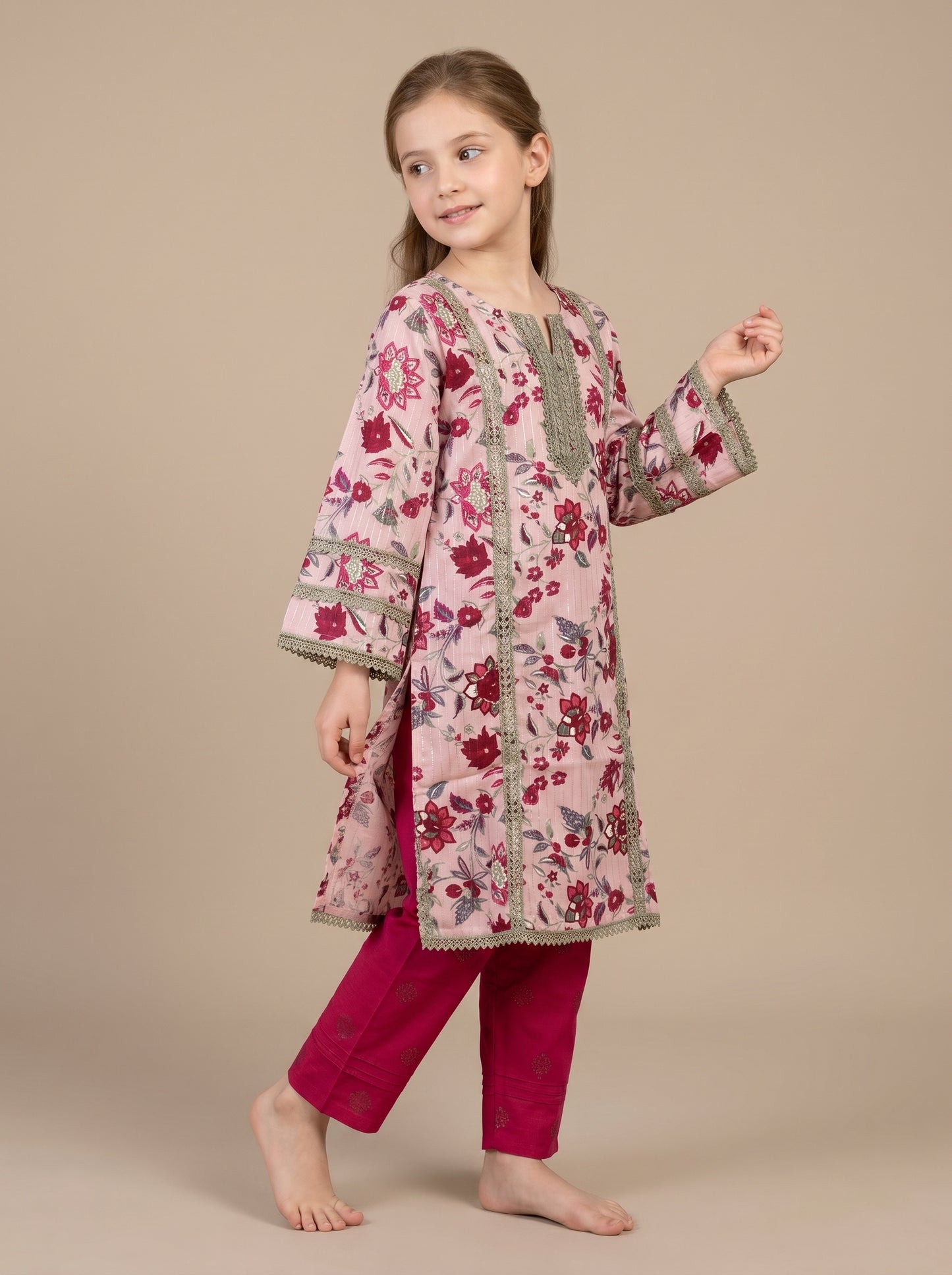 Cotton Printed kurti set 1545 Pink