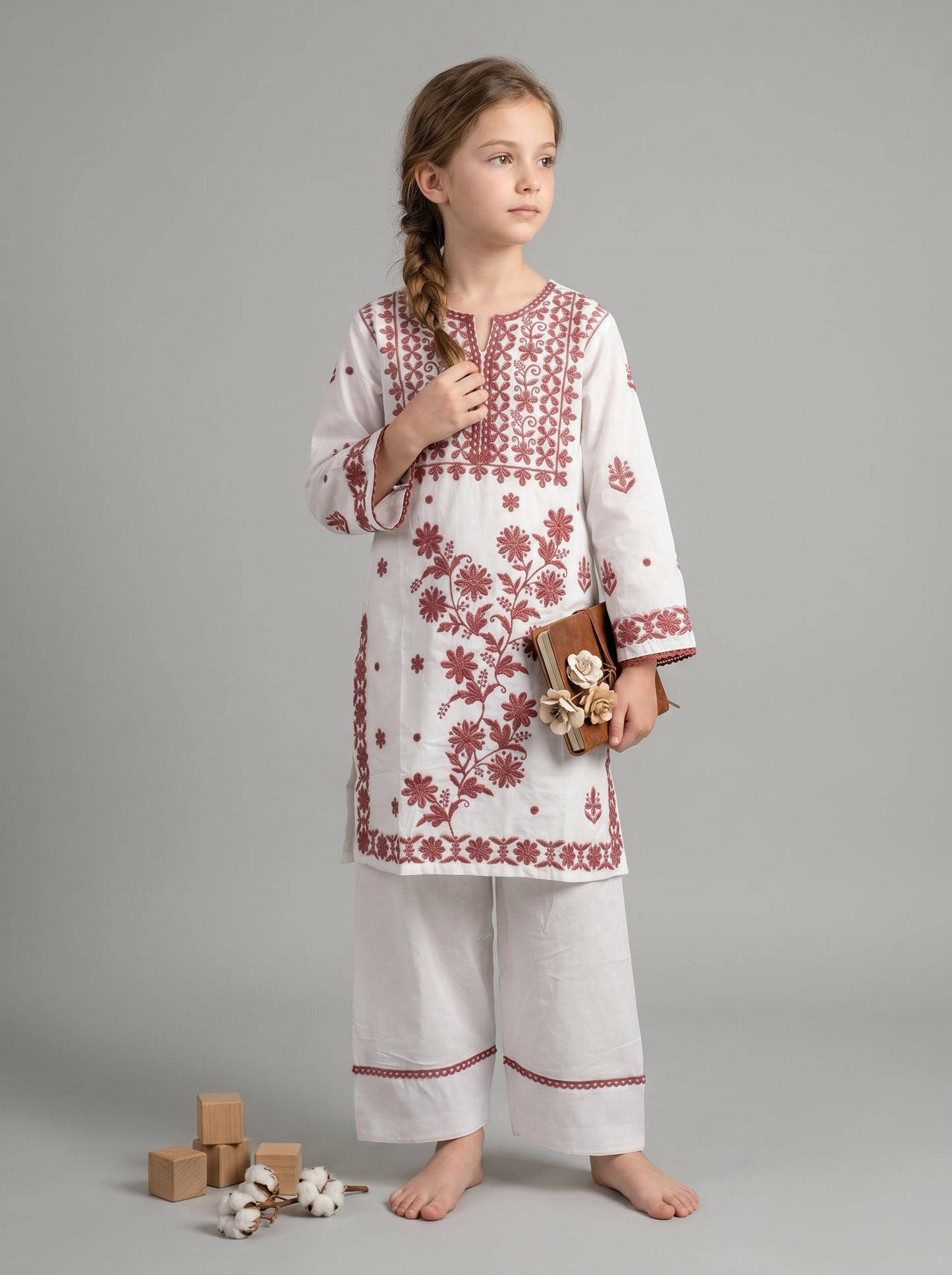 Cotton Embroidery Farshi Pant Set 1546 White