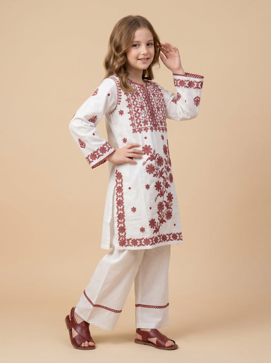 Cotton Embroidery Farshi Pant Set 1546 White