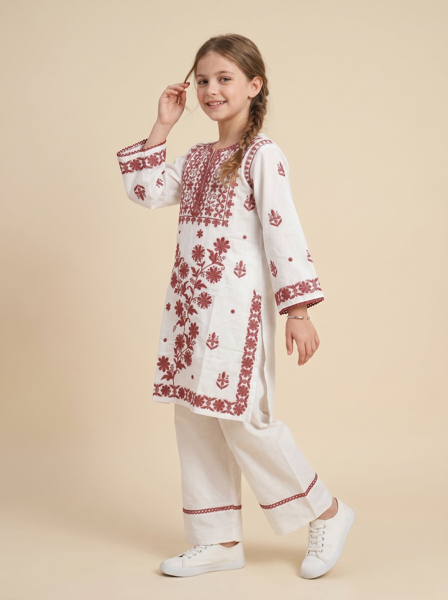 Cotton Embroidery Farshi Pant Set 1546 White