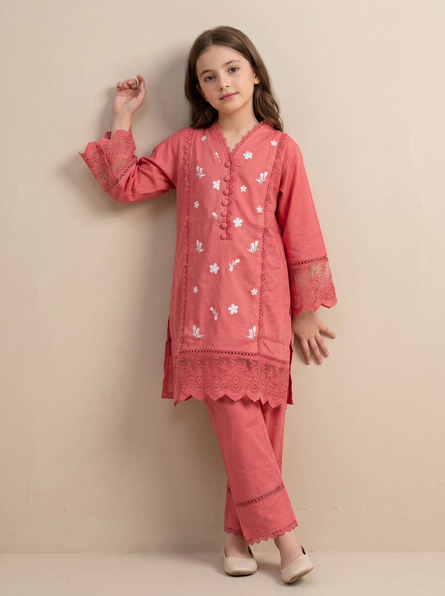 Cotton Embroidery Kurti set 1547 Pink