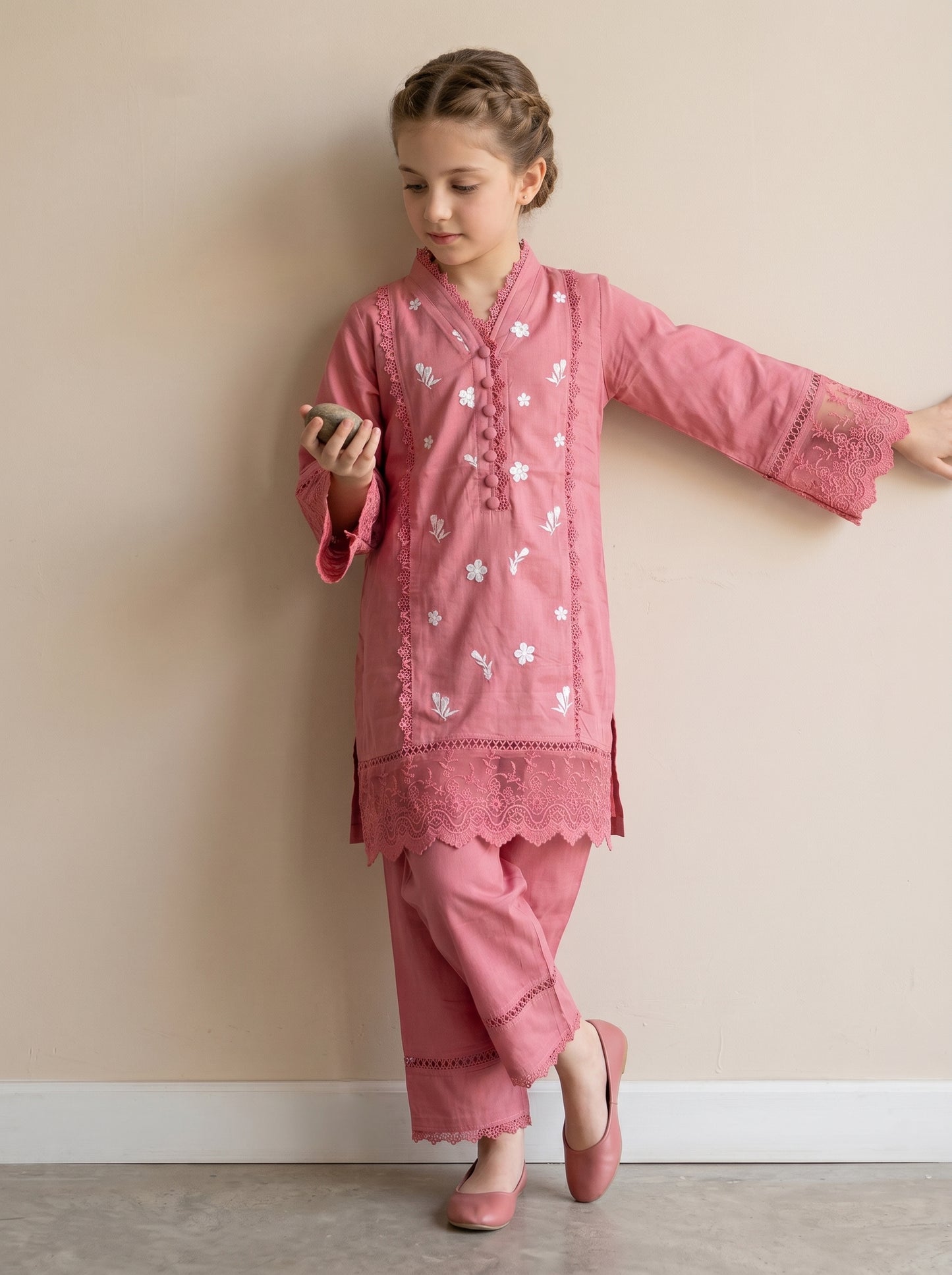 Cotton Embroidery Kurti set 1547 Pink