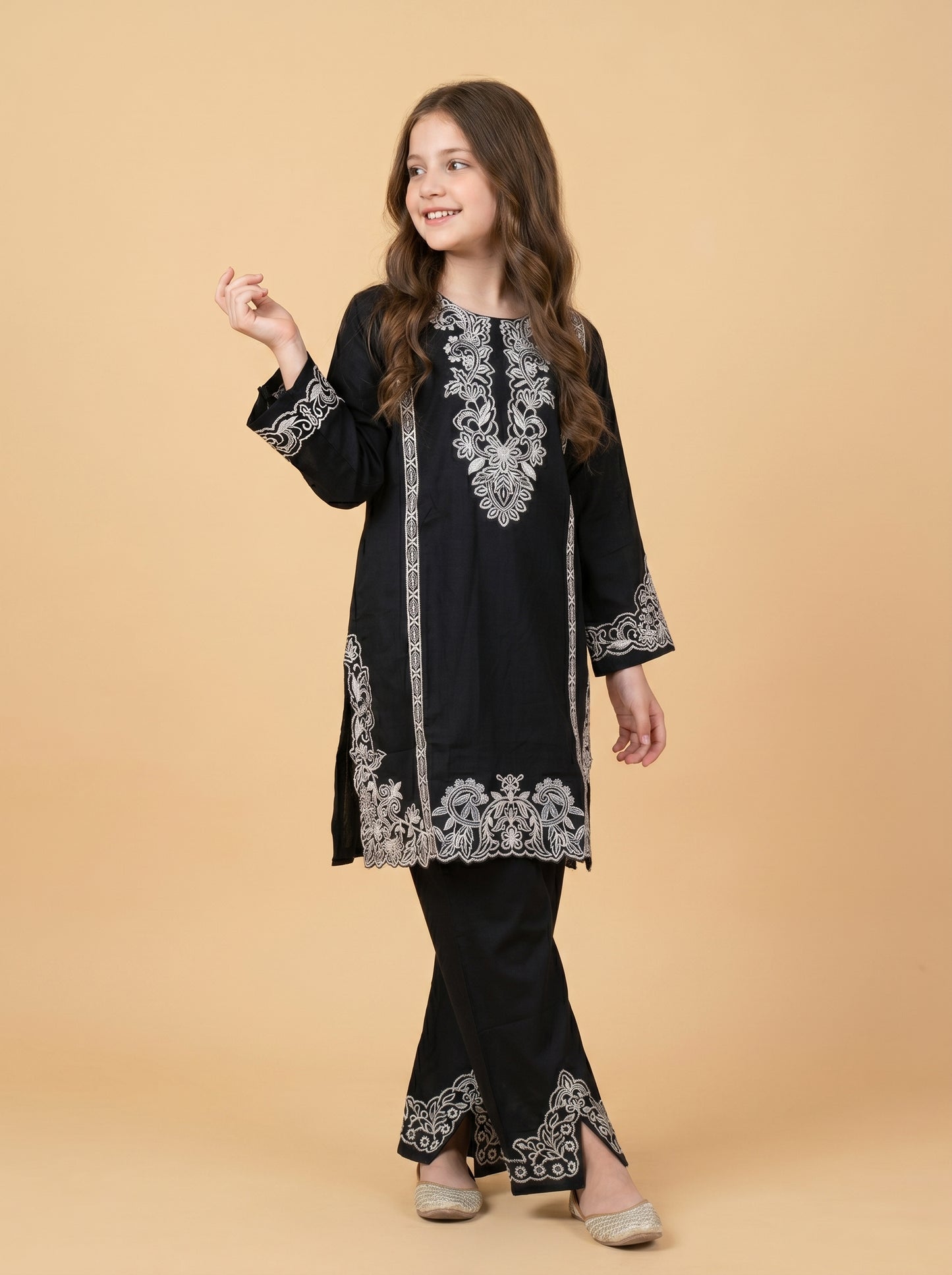Cotton Embroidery Boot Cut Pant Set 1658 Blue