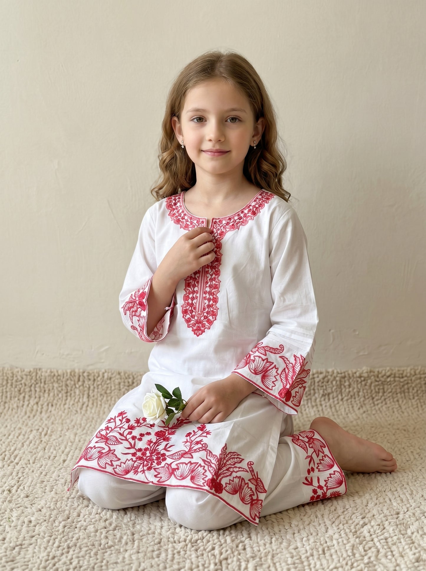 Cotton Embroidery Farshi Pant Set 1551 White