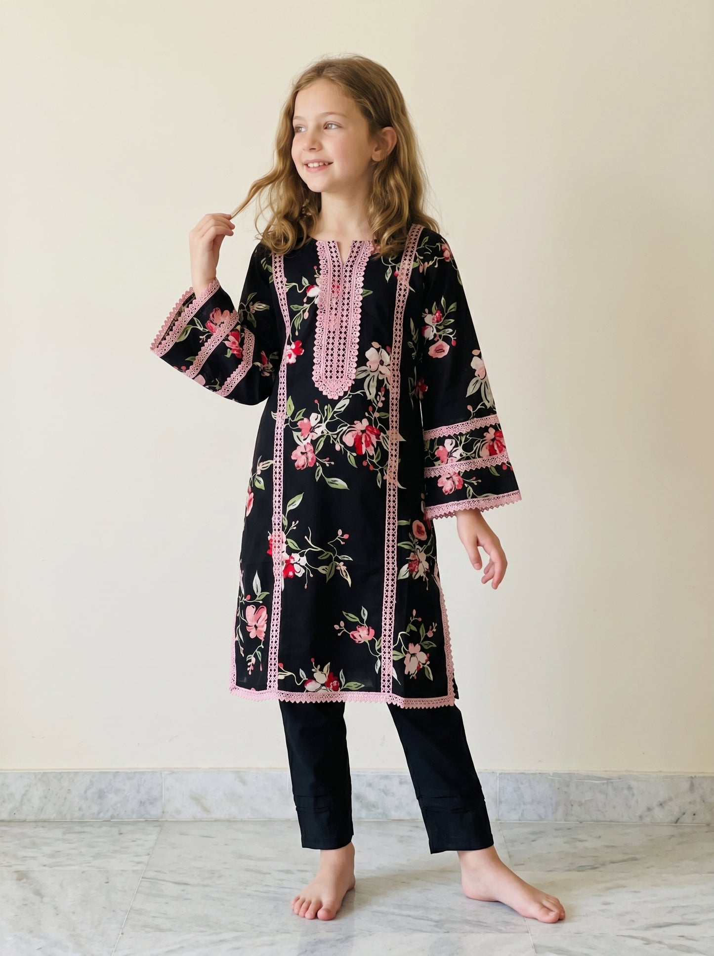 Cotton Printed Kurti set 1552 Black