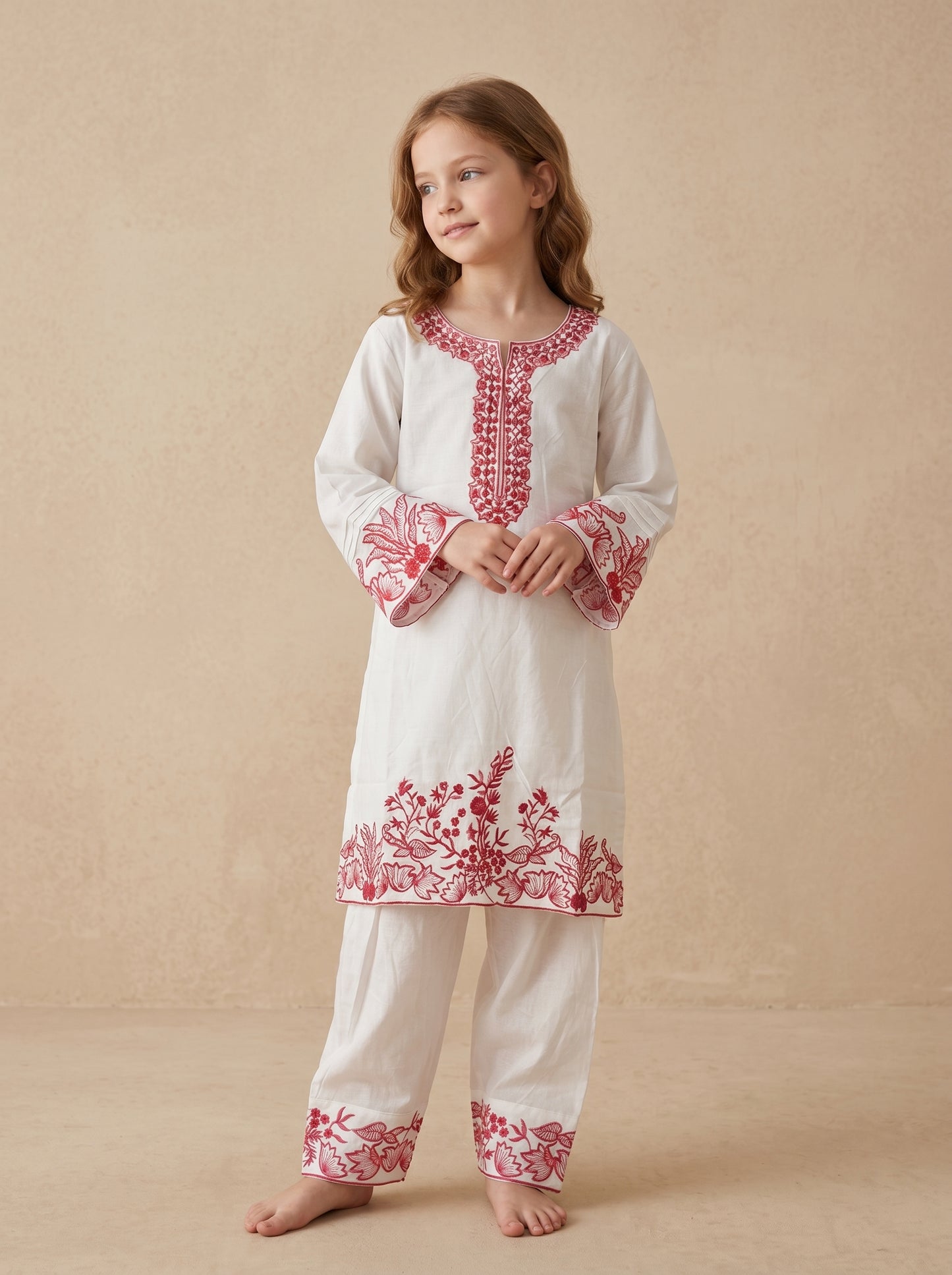Cotton Embroidery Farshi Pant Set 1551 White