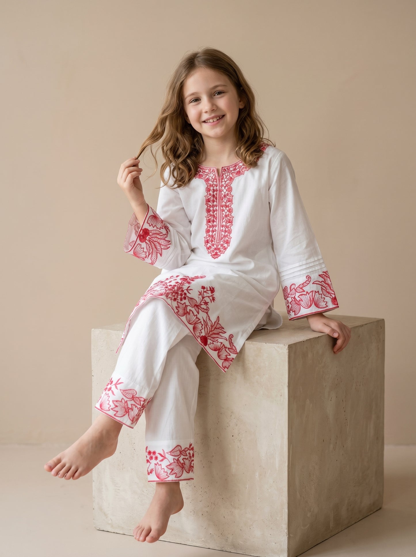 Cotton Embroidery Farshi Pant Set 1551 White