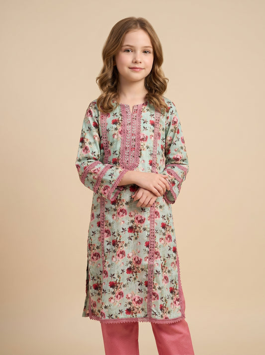 Cotton Printed Kurti Set 1552 green
