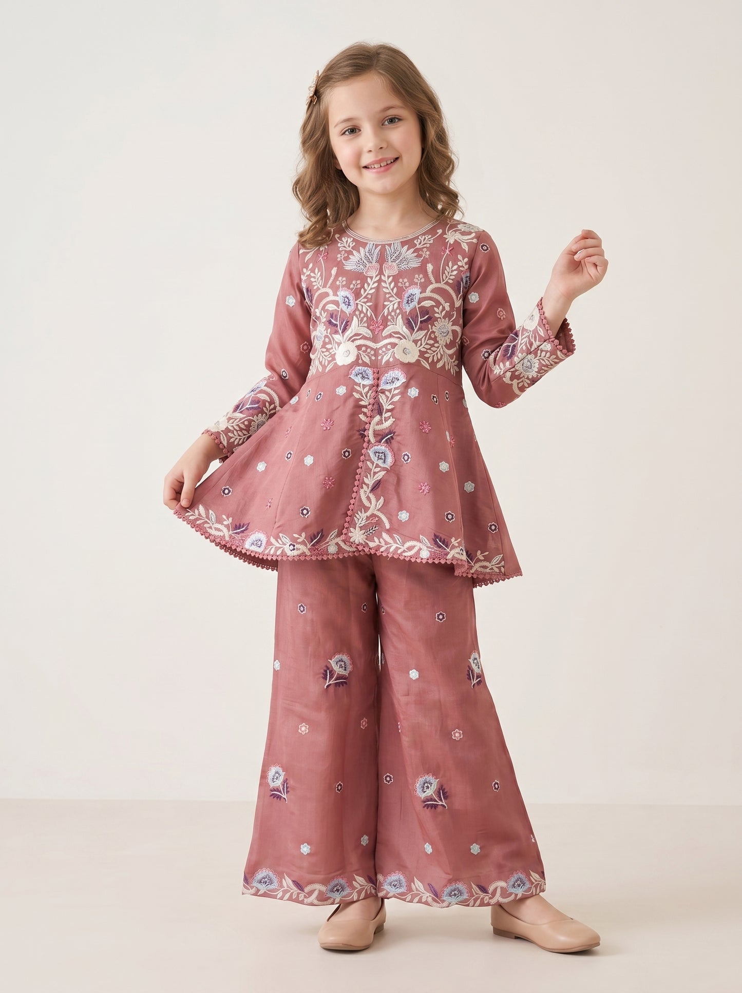 Cotton Embroidery Frock Plazo set 1665 Pink