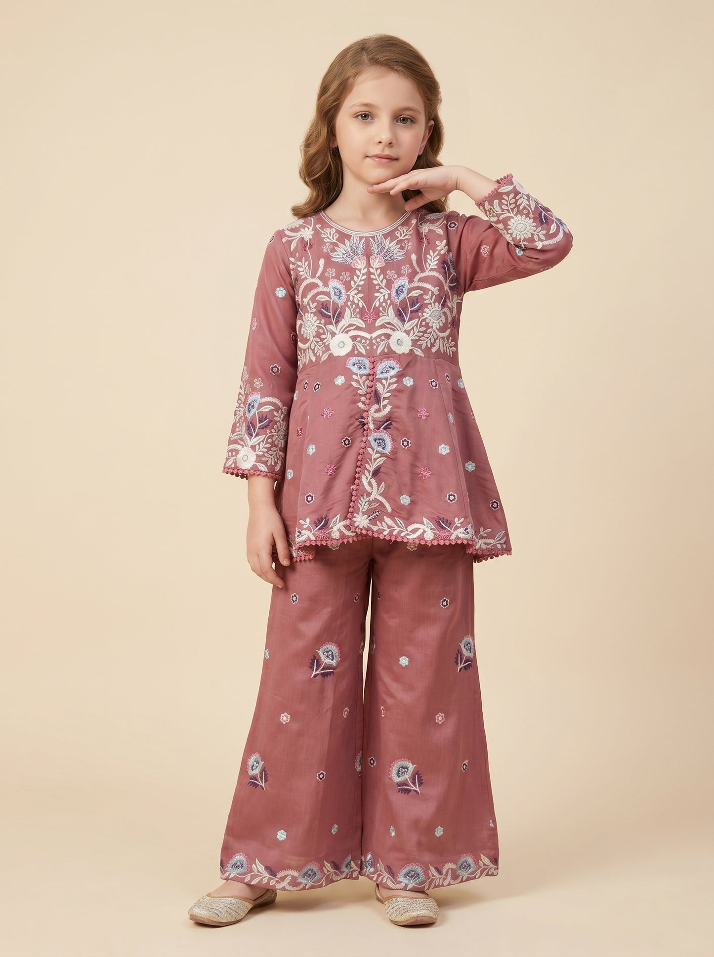 Cotton Embroidery Frock Plazo set 1665 Pink