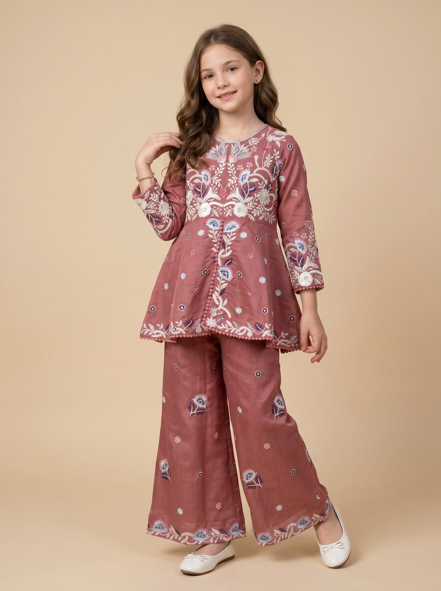 Cotton Embroidery Frock Plazo set 1665 Pink