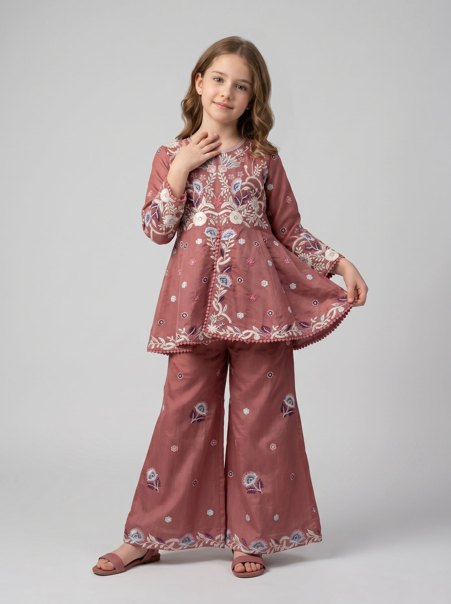 Cotton Embroidery Frock Plazo set 1665 Pink