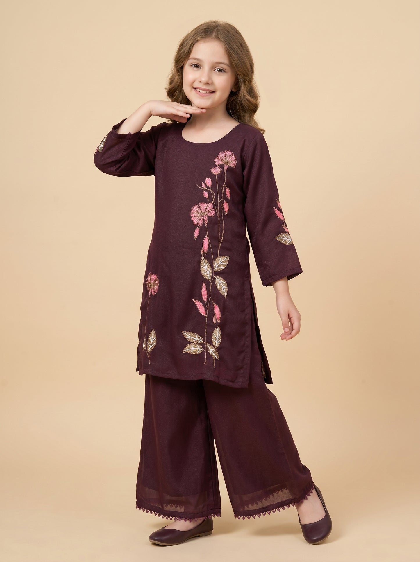 Georgette Bids Work Kurti Set 1660 Wine