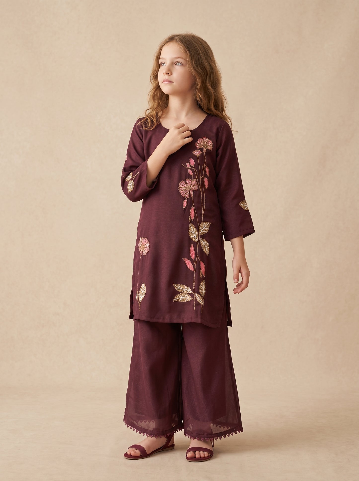 Georgette Bids Work Kurti Set 1660 Wine