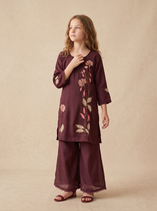 Georgette Bids Work Kurti Set 1660 Wine