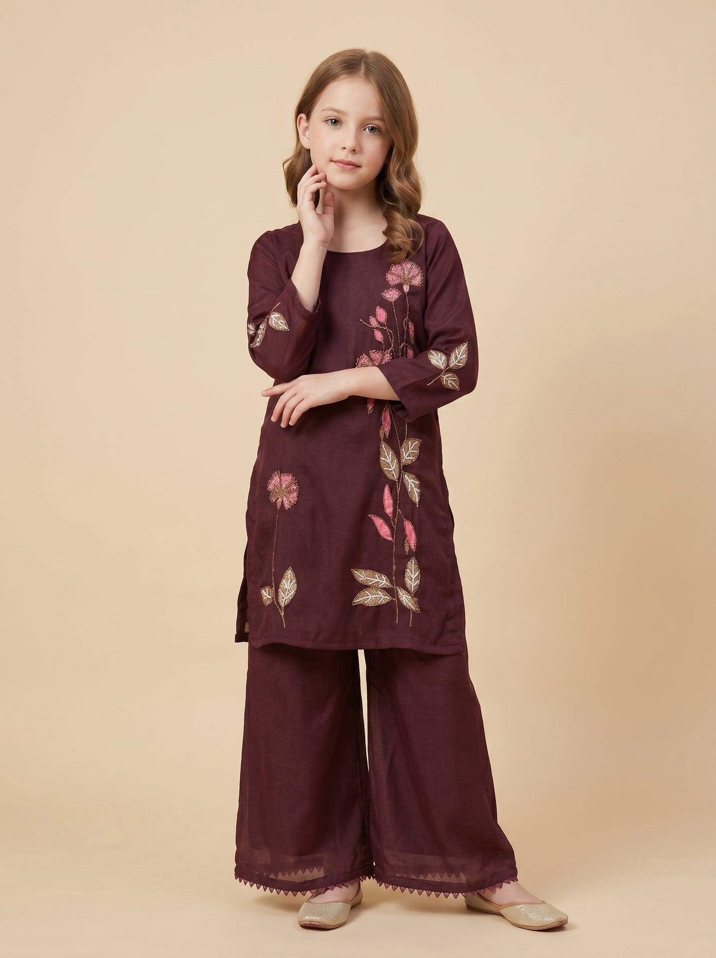 Georgette Bids Work Kurti Set 1660 Wine