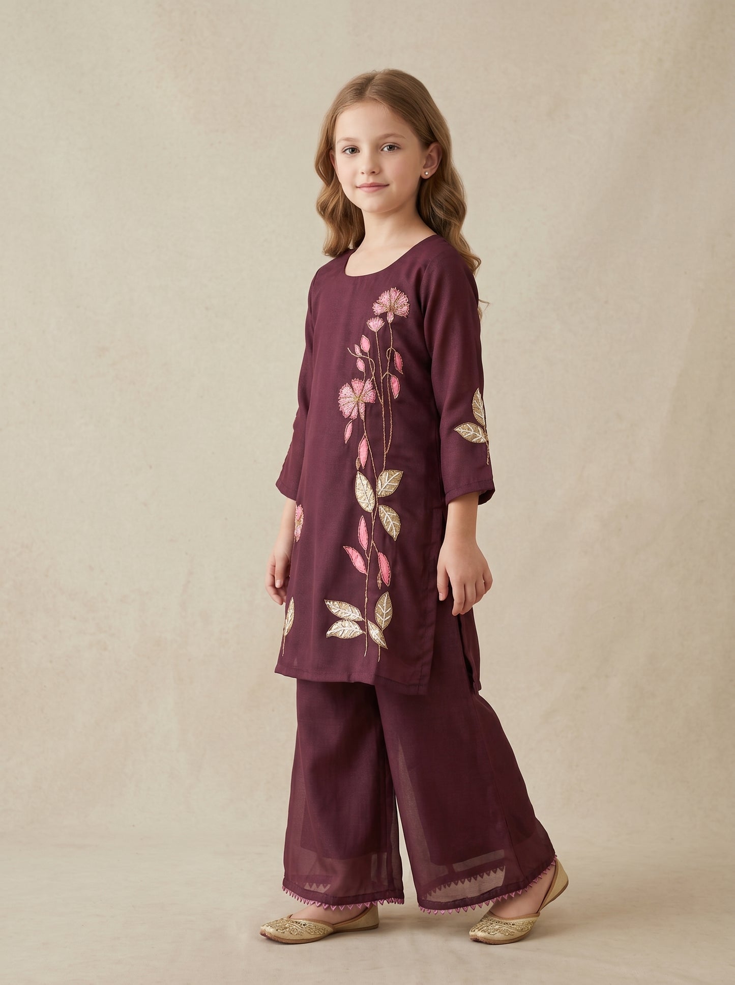 Georgette Bids Work Kurti Set 1660 Wine