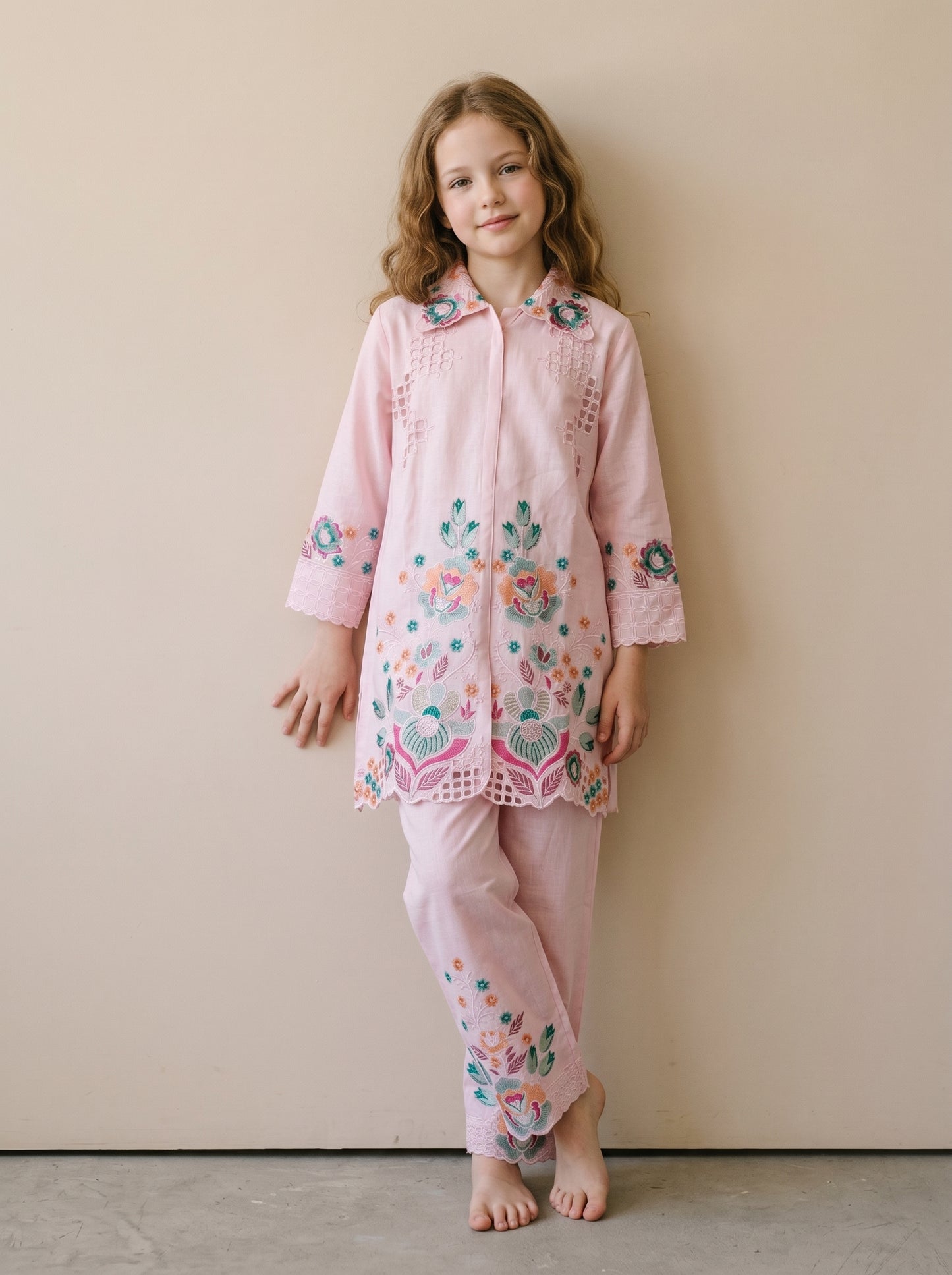 Georgette Embroidery Cord Set 2024 Pink